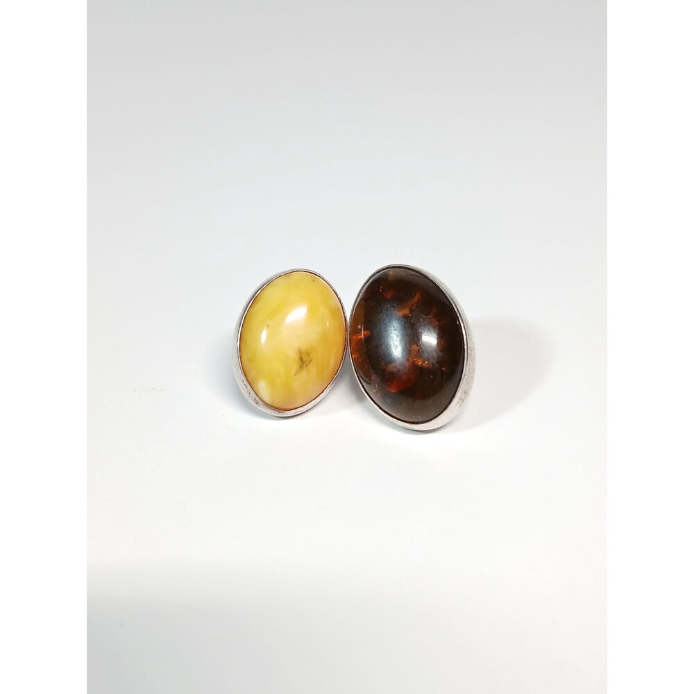Sterling Silver 925 Butterscotch Cognac Amber Oval Earrings